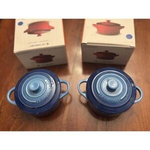 2 New in Box Le Creuset 8 Oz Mini Round Cocottes in Azuré Blue